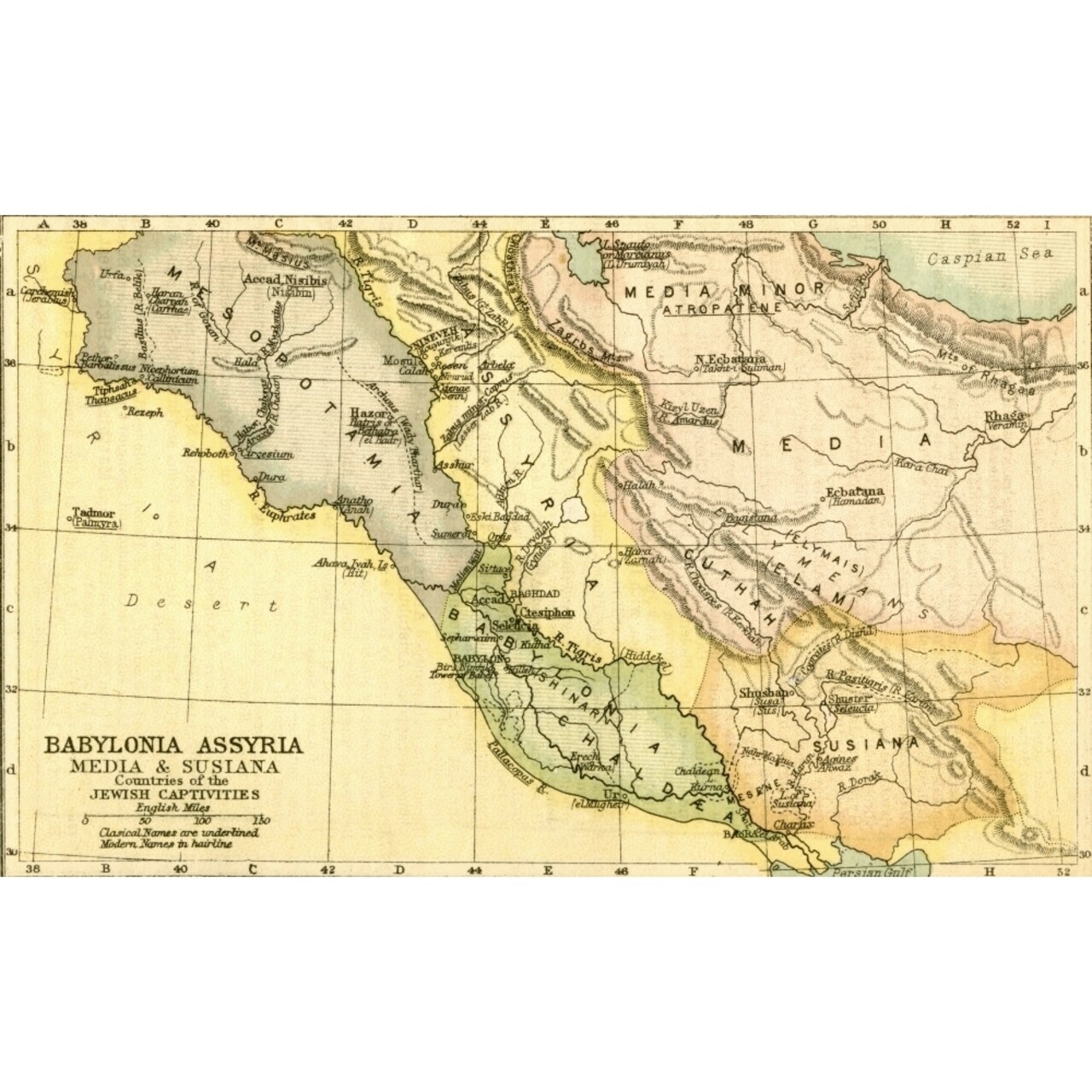 Map Of Babylon Assyria Media And Susiana Countries Of The Jewish Captivities. From The Holy Bible Published C.1910. By